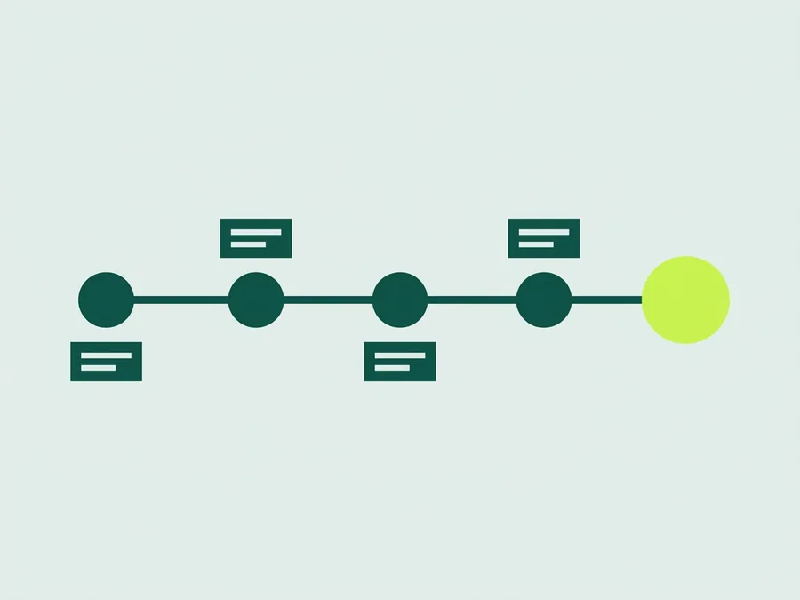 Flat illustration of dated entries along a horizontal timeline