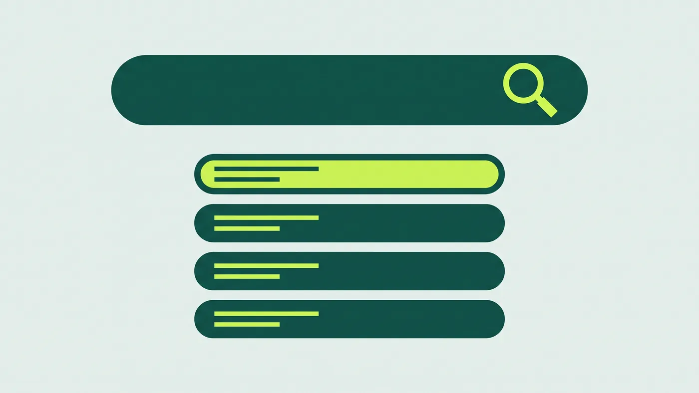 Flat illustration of a search field over a stack of register rows